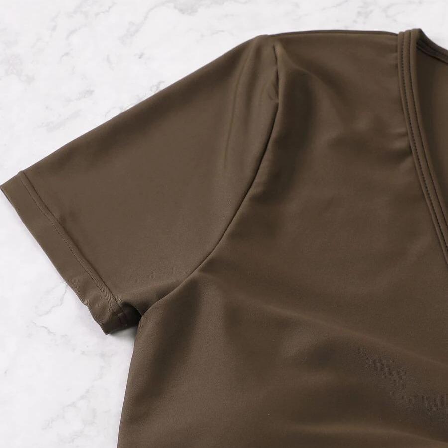 Damen Unifarbener V-Ausschnitt Bikini Badeanzug Set, Zweiteilig Kordelzug Boyshort Badeanzug, Sportlicher Strand Tankini Badeanzug