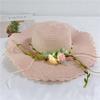 Summer flower straw hat women's foldable wavy edge small fresh big brim sun hat travel sun protection seaside beach hat