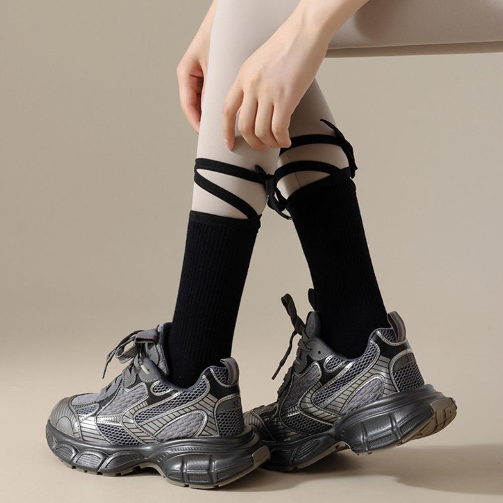 Lace-up Yoga Socks Candy Color Mid-calf Socks New Dance Socks  Women