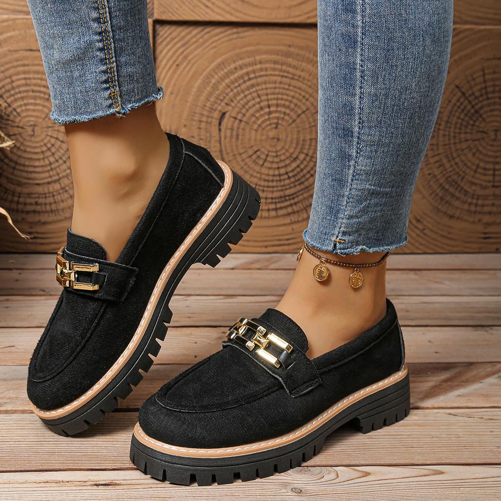 2025 Außenhandel neue Retro Frühling und Herbst Slipper Übergröße lässig polierter britischer Stil Damenschuhe dicker Absatz Plateau Einzelne Schuhe