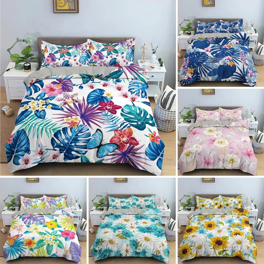 Tropical Plant Bedding Set Green Leaves Duvet Cover With Zipper Closure Comforter Cover Queen King Full Polyester Quilt Cover
