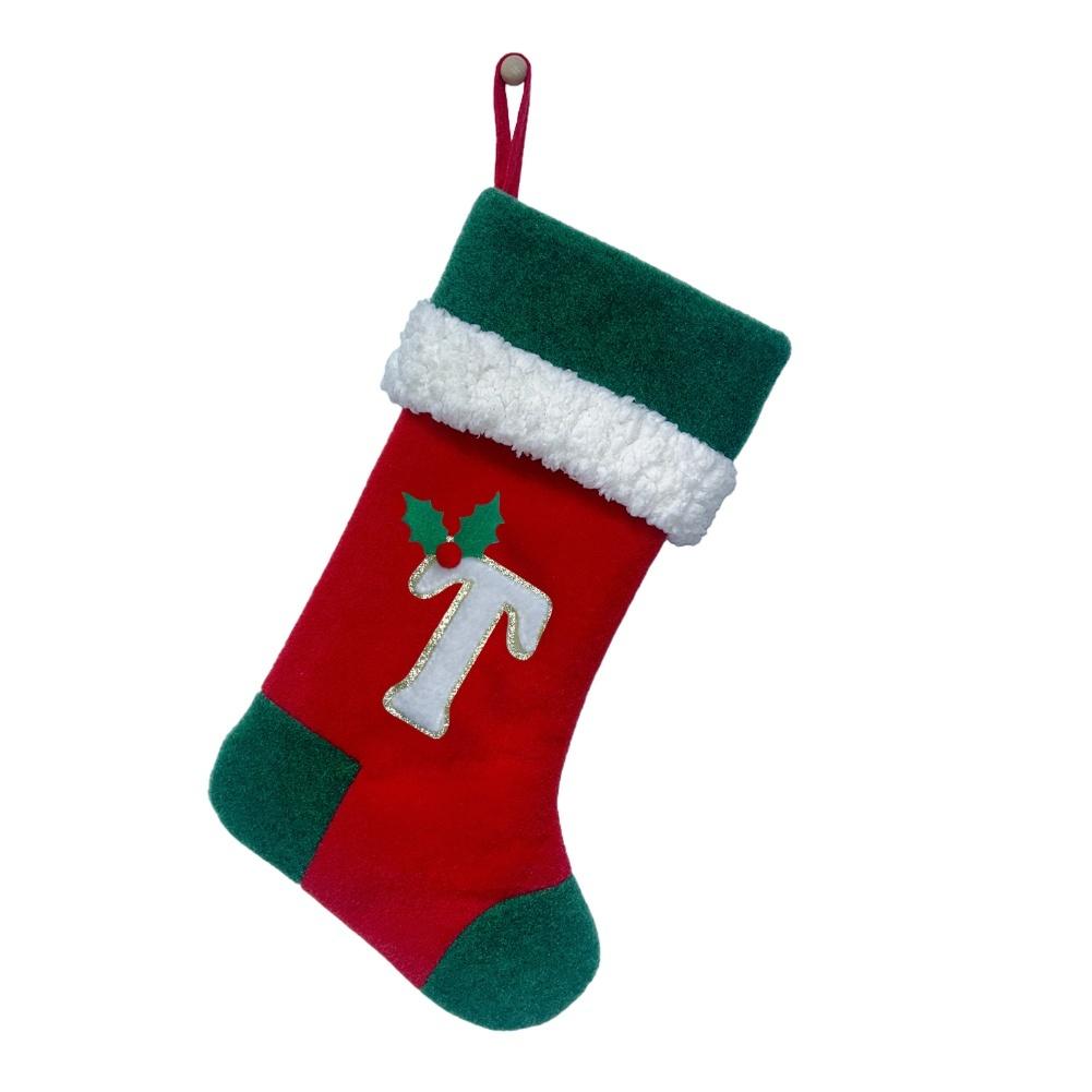 26 Letter Embroidered Velvet Christmas Stocking Large Storage Area with Strap for Hanging 46 by 20 Centimeters