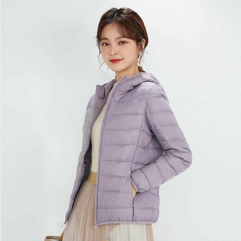 Women's Plus Size Lightweight Hooded Down Jacket - 90% Thin White Duck Down, Autumn/Winter Fashionable Outerwear