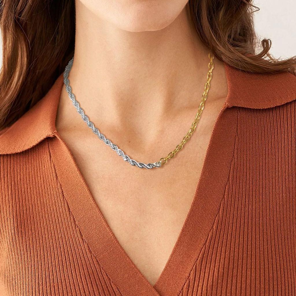 Vintage Metal Necklace for Women Hip Hop Gold&Silver Color OT Buckle Necklaces Female Clavicle Chain Trendy Jewelry