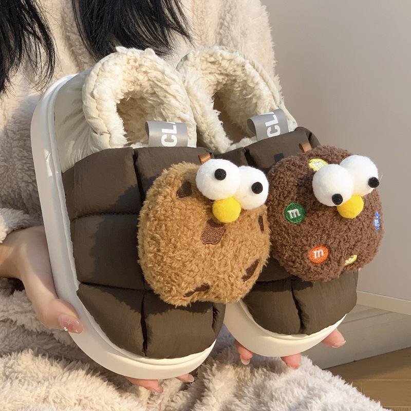 Down cotton slippers warm in winter thick-soled velvet indoor home simple cotton shoes autumn and winter shoes