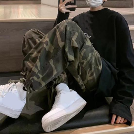 Pánské volné kalhoty Camouflage Více kapes Elastický pas U kotníků stažené Streetwear Jaro Podzim Hip Hop Volné kalhoty na sport