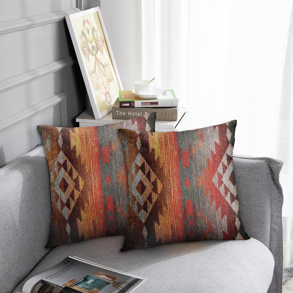 Emvency Set of 2 Aztec Throw Pillow Cover 18x18 Inches Decorative Pillowcase Navajo Orange Red Grey Tribal Decor Rectangle Pillow Cover with Hidden
