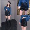 Damen Mini PU-Lederhose Sexy Amerikanischer Stil Vielseitig Schlankmachende Leder-Shorts Reine Begierde Bodycon Kurze Heiße Hosen Mini-Shorts