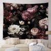 Black Floral Tapestry Retro Flower Bloosom Rustic Rose Watercolor Peony Vintage Boho Gothic Spring Plant Leaves Home Decor Wall