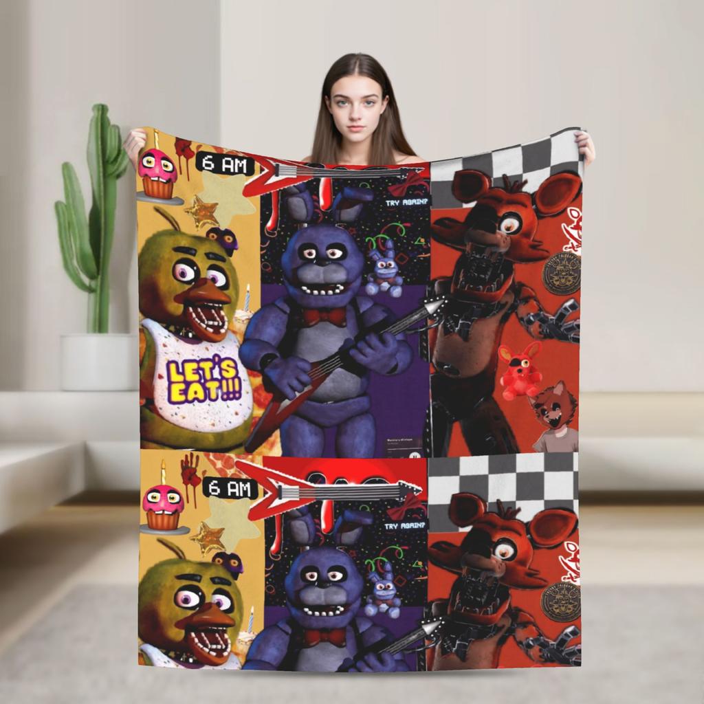 FNAFS At Freddy's Flannel Blanket Warm Soft Throw Blanket for Couch Chair Decorative Fluffy Bedspread Sofa Bed Cover
