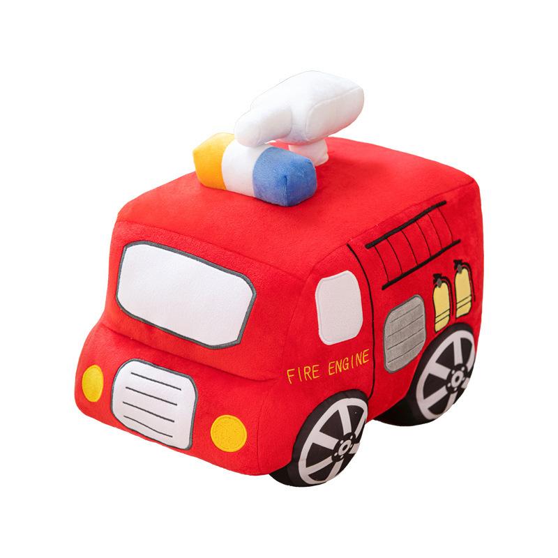 Cartoon Excavator Plush Toy Simulation Construction Fire Police Car Soft Stuffed Animal Kids Birthday Gift