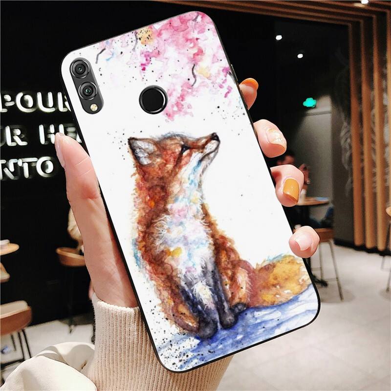 YNDFCNB Tier Hund Katze Fuchs Pfau Aquarell Malerei Handyhülle Für Huawei Honor 8X 8A 9 10 20 Lite 30Pro 7C 7A 10i 20i