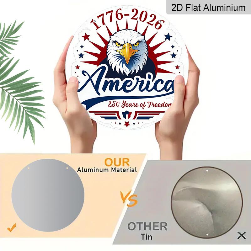 2D Flat 1pc Aluminum Independence Day-Themed Wall Decor 7.87 inches x 7.87 inches Celebrating the 250th Anniversary Patriotic Decor Suitable for