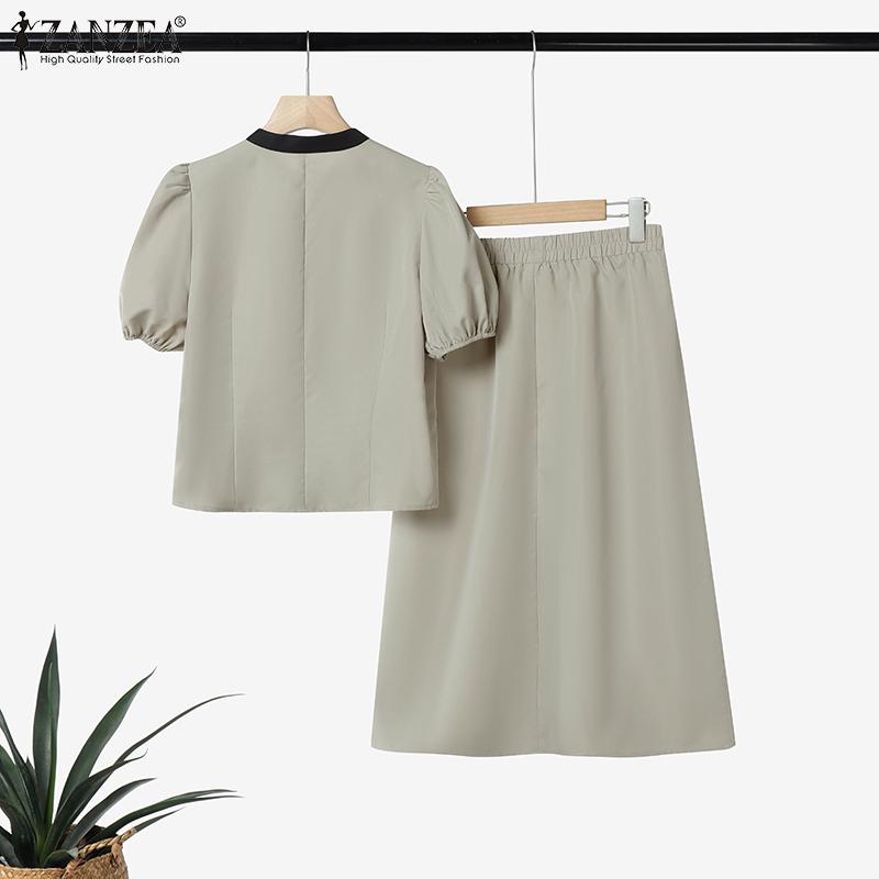 ZANZEA Women Short Sleeve Blouse and Skirts Summer Two Piece Suit Sets