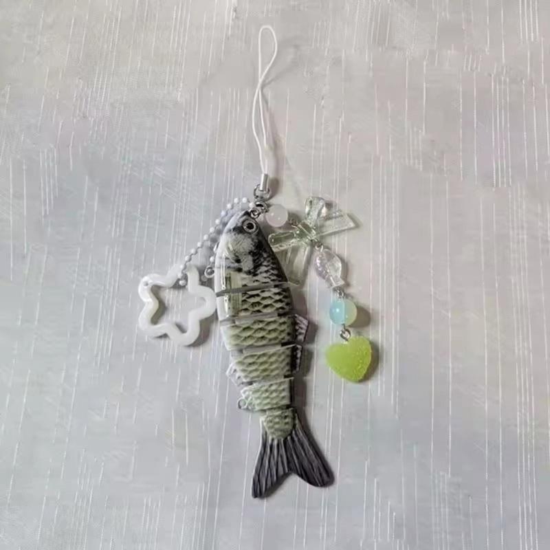 Creative Fish Keychain With Star Charm and Tassels for Phone Bag Car Decoration Handmade Resin Pendant Gifts Ideas
