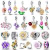 Genuine Copper Flower Serie Decorative Charms Bead Elements Sunflower Tulip Pendants Suitable For Authentic Pan Bracelet Style Fashion Jewelry