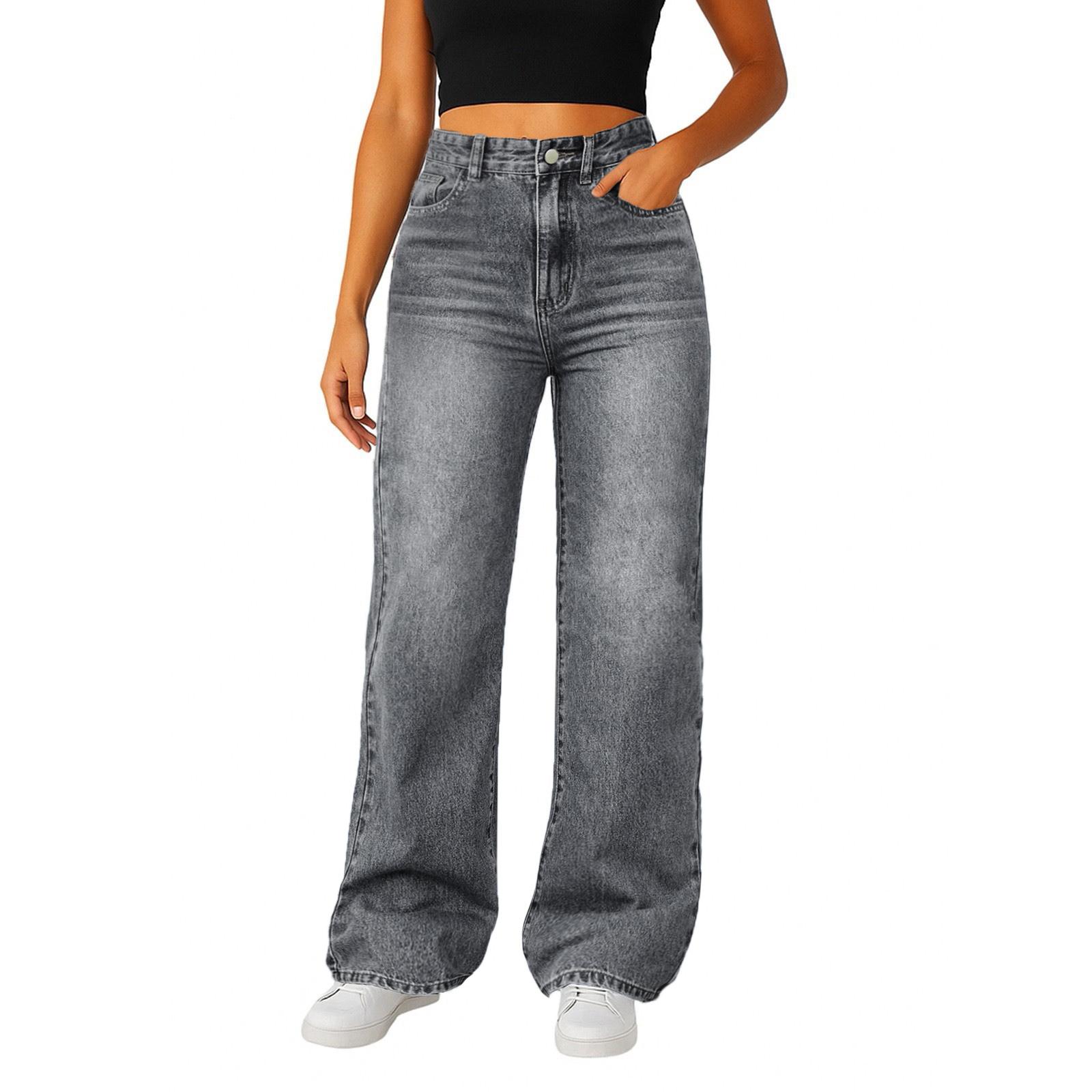 

Женские джинсы Повседневная мода Тренд Прямая труба Микро-клеш Повседневные джинсы M