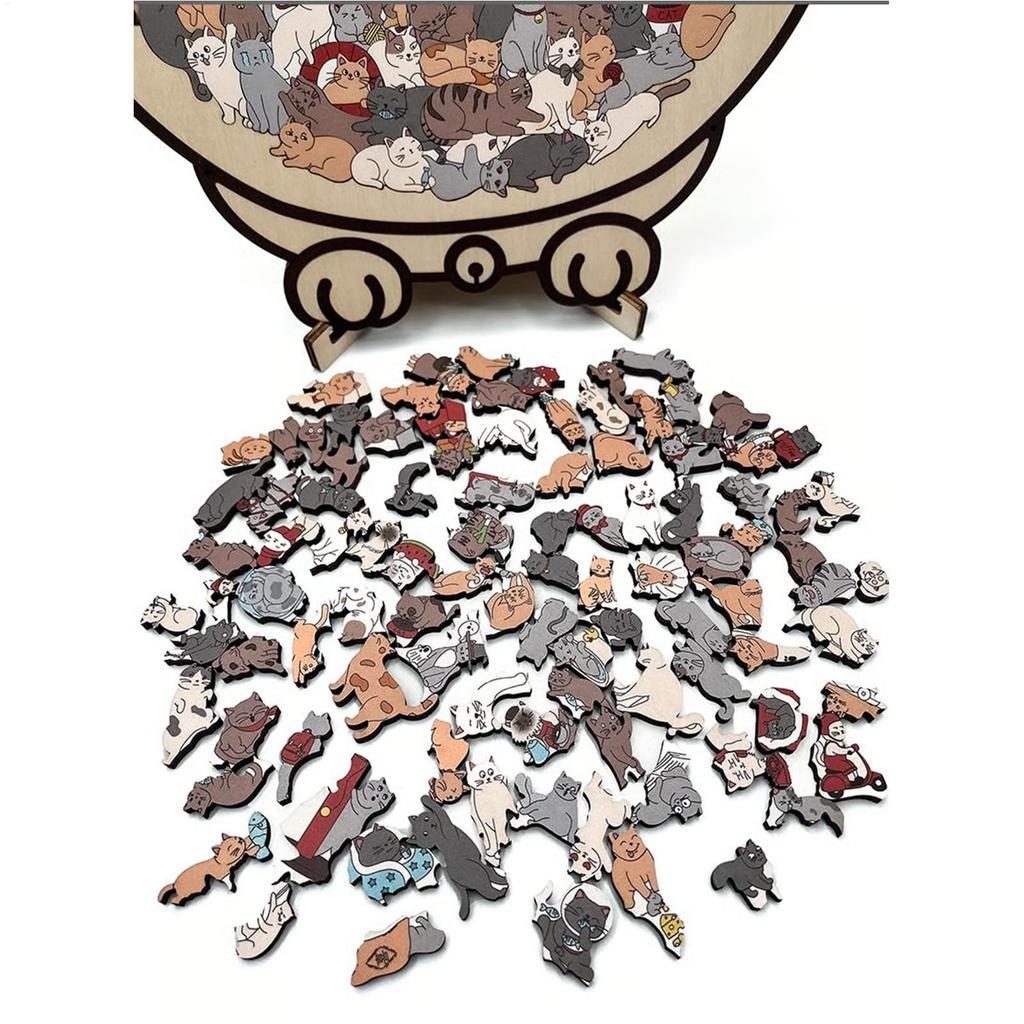 cat wooden puzzle Cat-shaped Wooden Jigsaw Puzzle Table Games Cat Stacked Puzzle Unique irregular puzzle pieces Christmas Gifts