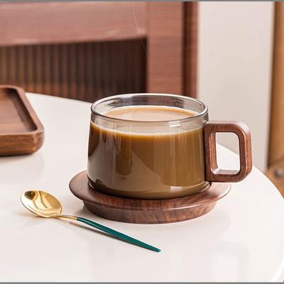 European Style Glass Coffee Cup Saucer Transparent Glass Mug Exquisite Afternoon Camellia Tea Coffee Mug Home Breakfast Milk Cup