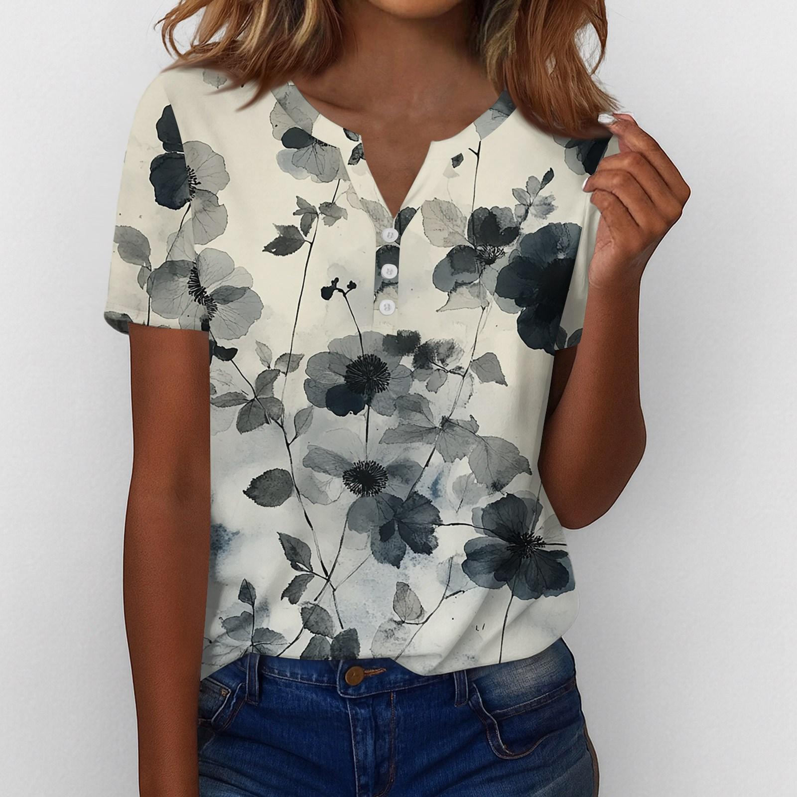 

Summer Tops For Women Button Down Blouses For Women Dressy Casual V Neck T Shirts L