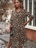 Leopard Print Roll-Sleeve Shirt Dress Long - European & American Style (2025)
