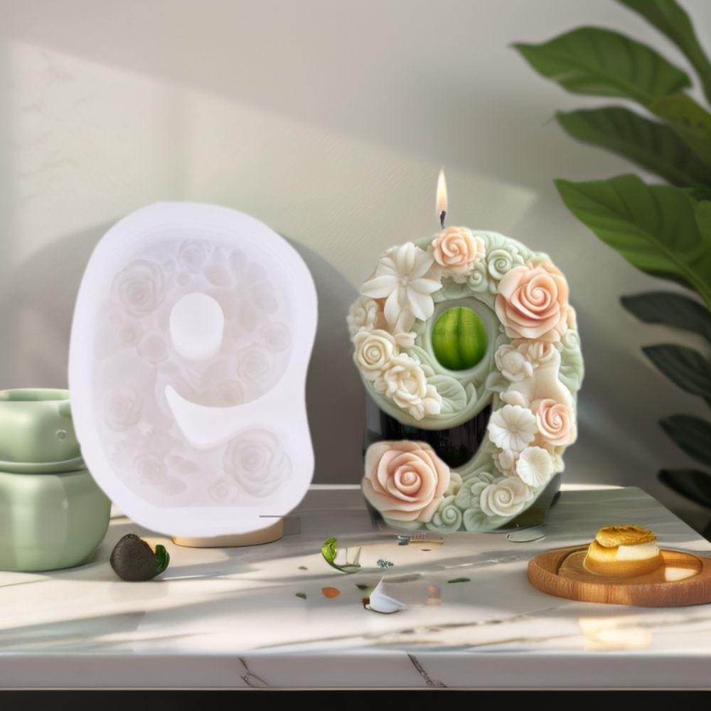 

DIY Number Shape Candle Molds Rose Flower Soap Mould Fragrance Candle Gypsum Mold Home Decor 9
