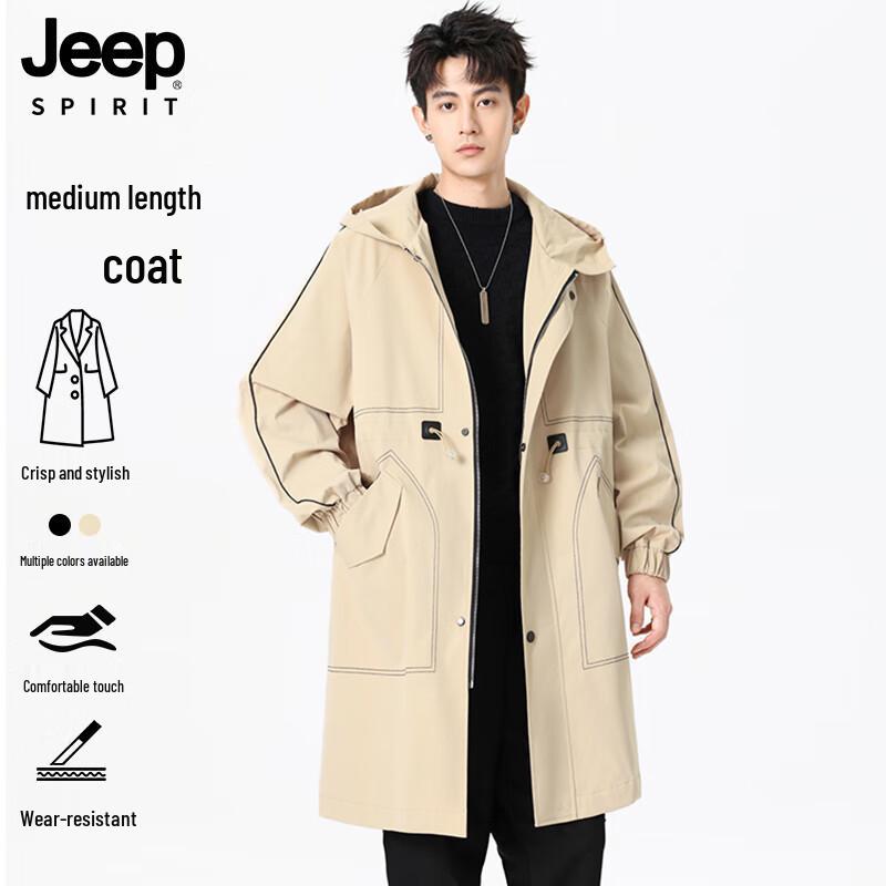 Мужской ветрозащитный плащ-тренч средней длины с капюшоном JEEP SPIRIT 4XL