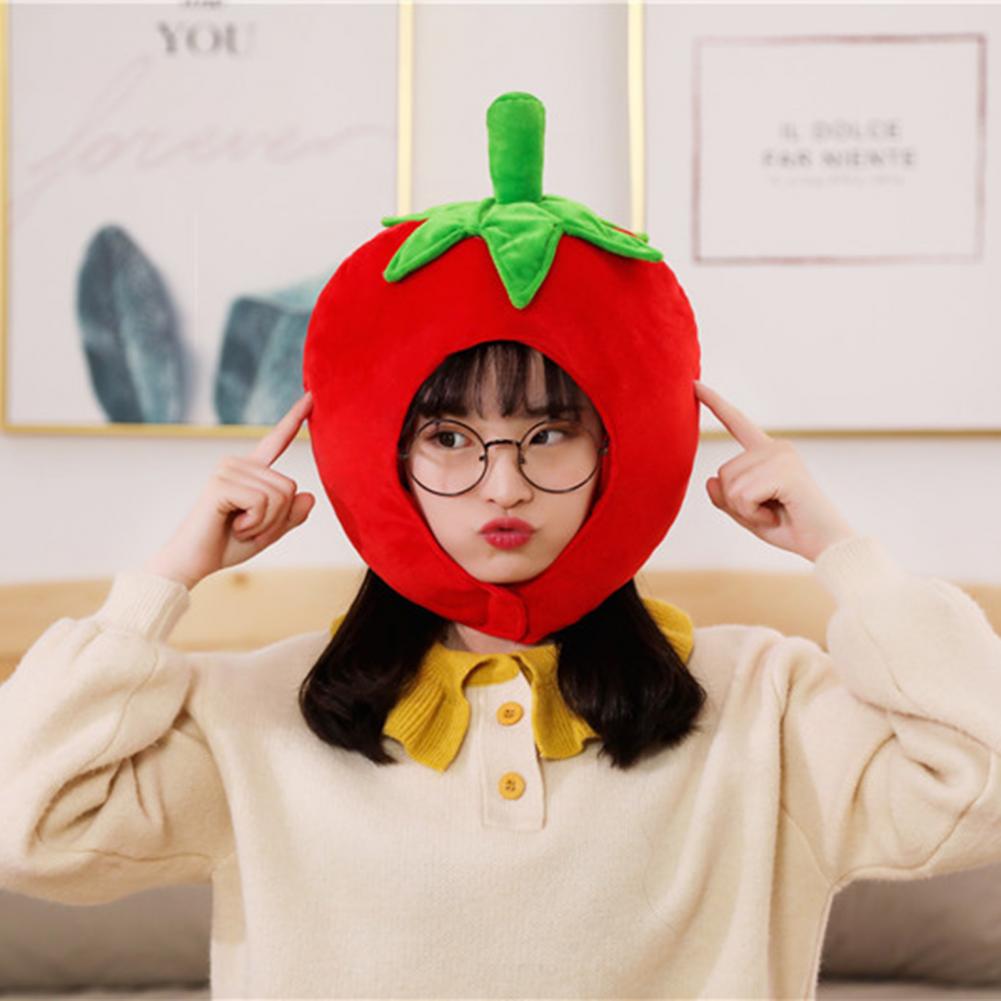 Süße Tomatenkopfbedeckung Cross-Dressing Früchte Plüschhut Weihnachten Halloween Cosplay Party Kostümkappe Winterkopfbedeckung Foto Requisite