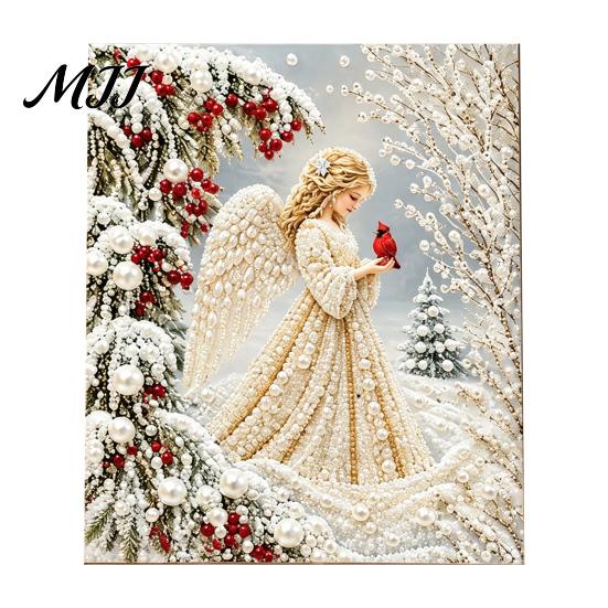 Holiday Home Decor Christmas Faux Pearl Painting Kit, Santa Reindeer DIY Art 3D Set Angel Wall Craft Kit for Adults, Festive Stress Relieving