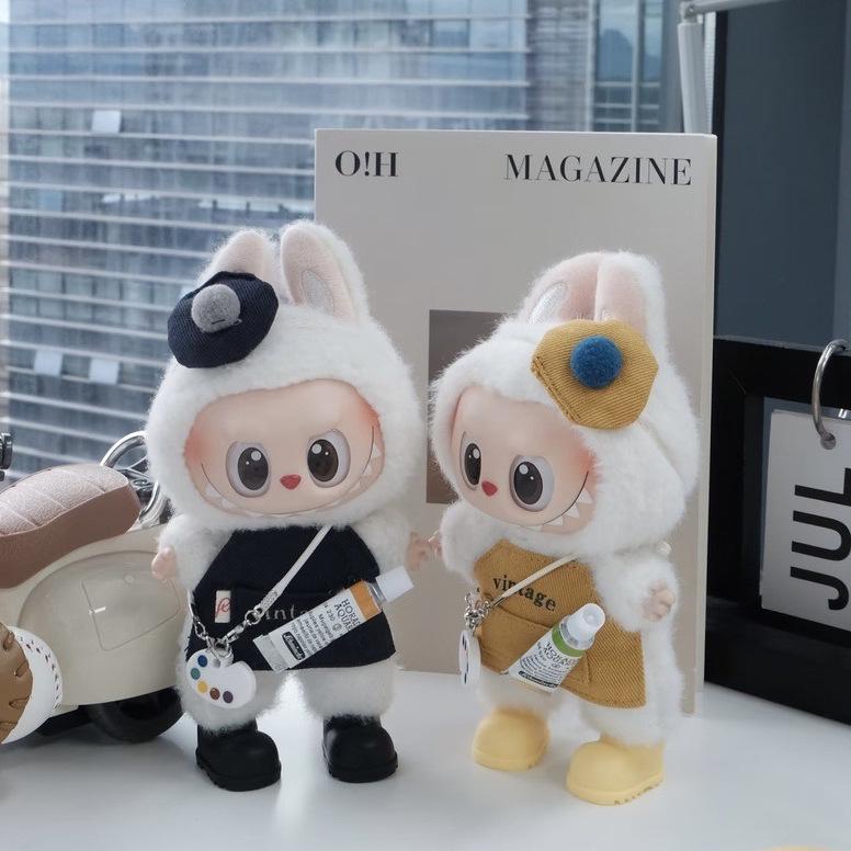 

For 17cm Labubu Clothes Set Artist Vintage Apron Headwear Painting Board Pigment Shoes 3.0 Labubu Clothing Doll Accessories No dolls