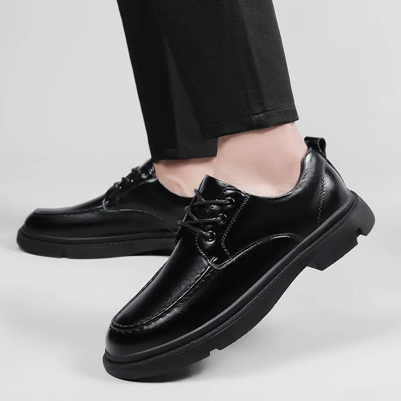 Pánské Oxfordské boty šněrovací pravá kůže britské pánské kancelářské boty pánská módní společenská obuv formální šněrovací černé boty pánské