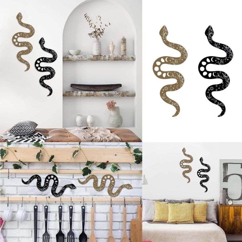 Set of 2 Wall Decors Wood Florals Snake Wall Hangings Sculpture for Apartment Livingrooms Bedroom Halloween Decors