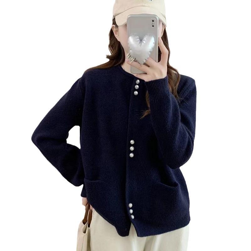 Autumn and winter new fashion knitted cardigan women's loose lazy good-looking crew neck sweater jacket tide