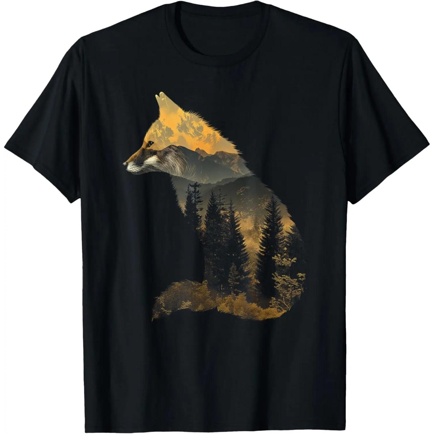 Fox Forest Nature Lover Mountains Hiking Camping Bushcraft T-Shirt S чёрный
