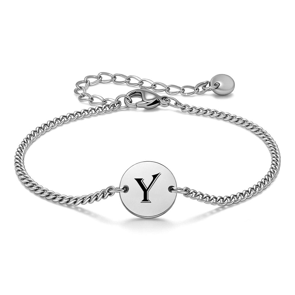 Vnox 26 Letters A-Z Initial Round Bracelet for Men, Stainless Steel  Adjustable Link Chain, Personalized Wristband Jewelry Gifts