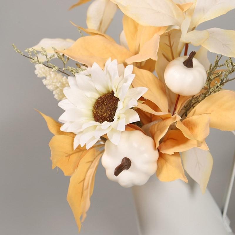 Artificial Flower Bouquets Artificial Leaf Simulation Pumpkin Branch In Metal Vase for Thanksgiving Halloween Decoration