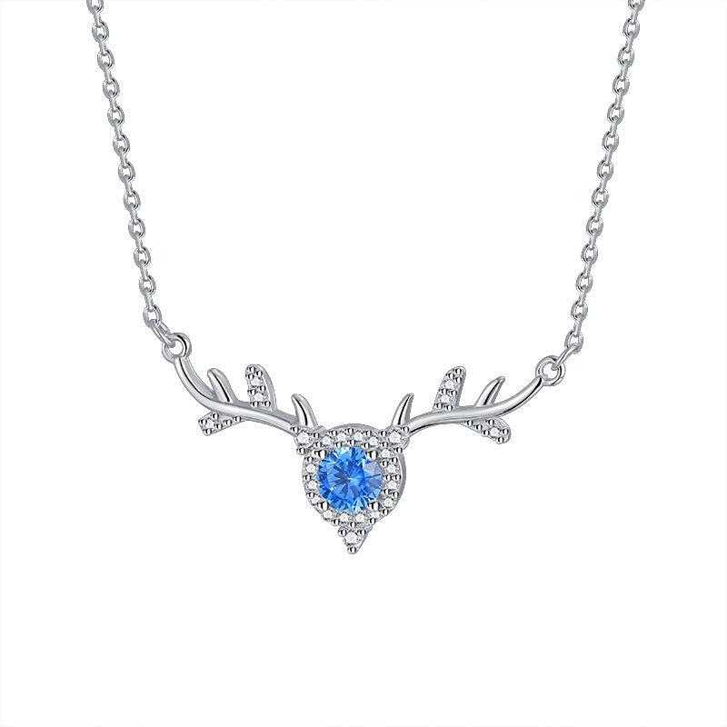 Korean Japanese Style Sterling Silver Elk Antler Necklace for Women - Simple, Sweet, and Fashionable Collarbone Chain Jewelry