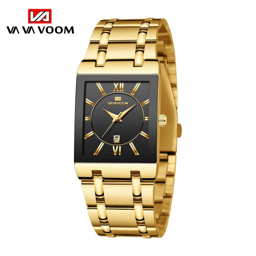 Business Calendar Quartz Waterproof Watch Small Gold Nugget Square Men's Steel Belt Watch Live Source Watch