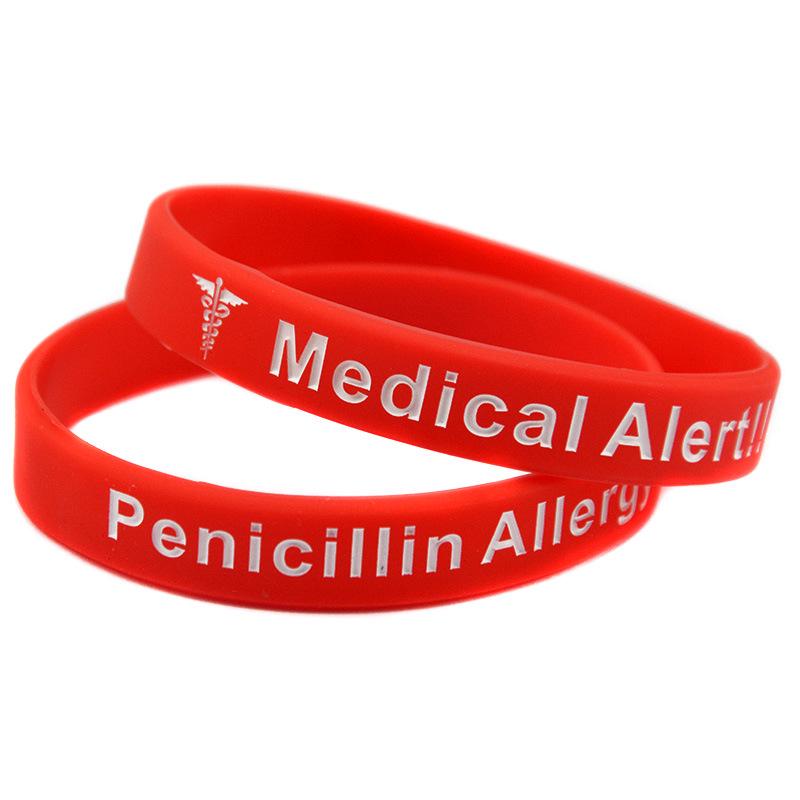

Силиконовый спортивный браслет с предупреждением об аллергии на пенициллин красный