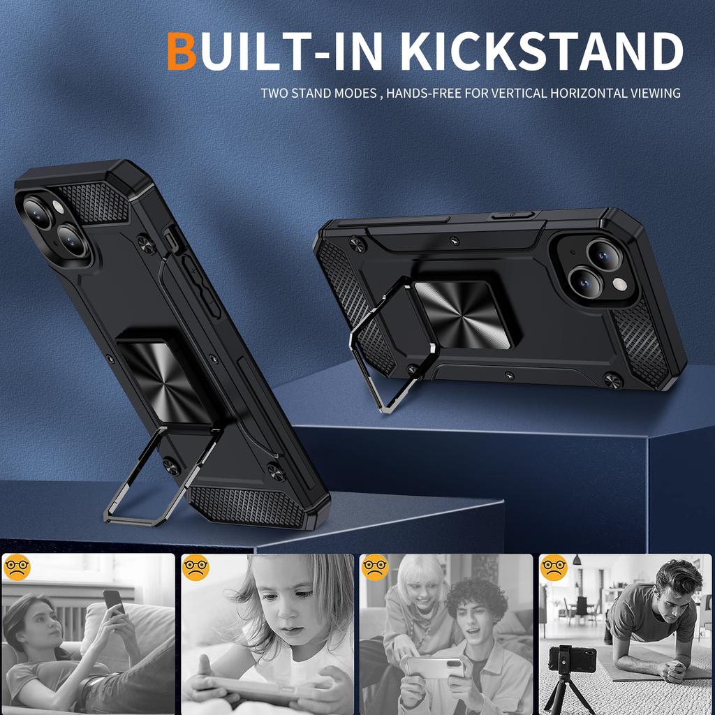 For iPhone 15 Case Ring Holder PC+TPU Corner Cushioning Phone Cover