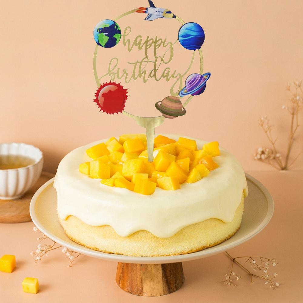 Universe Solar System Kids Acrylic Baby Shower Outer Space Party Supplies Cake Topper Cake Decorating Tools Baking Flags