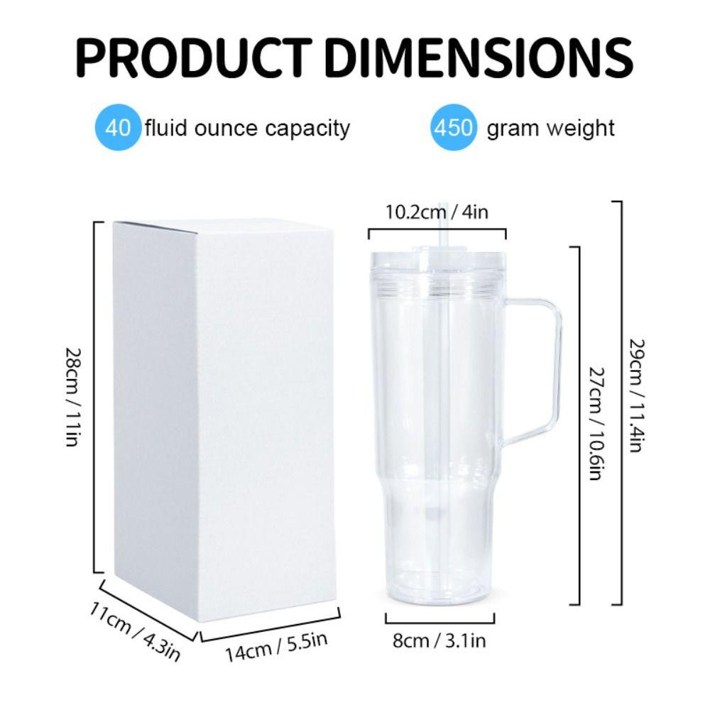 40 oz Capacity Snowglobe Tumbler with Handle Pre-Drilled Holes Plastic Clear Cups DIY Transparent Glitter Snow Globe Drinkware