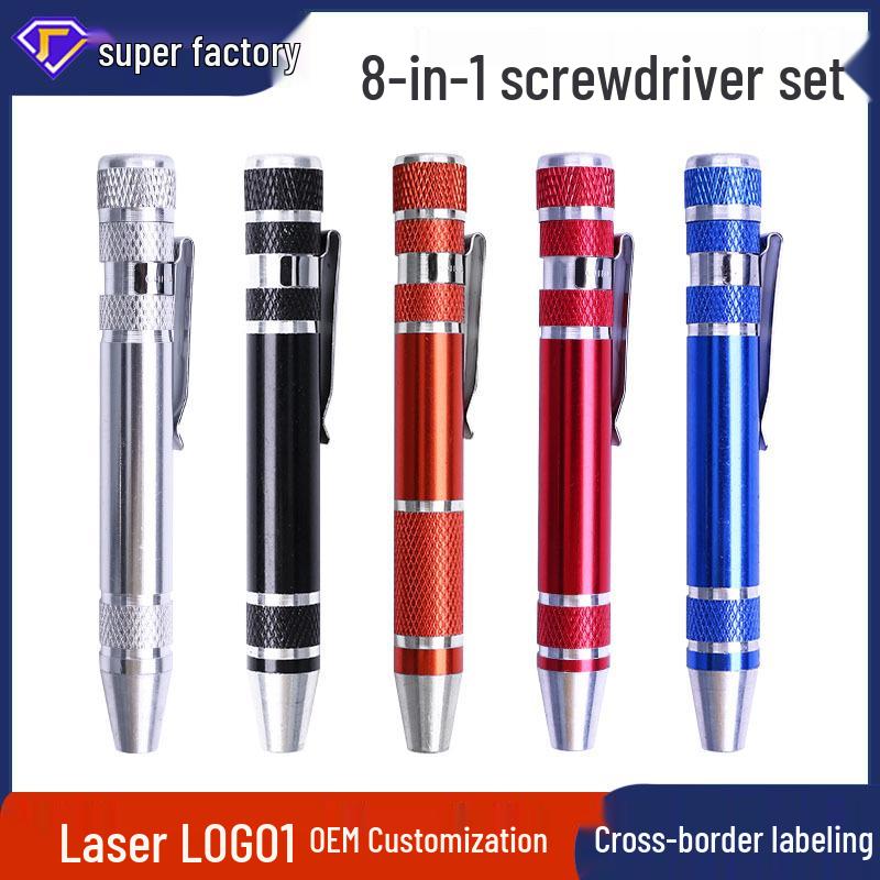 

8-in-1 Pen-Style Screwdriver Set - Aluminum Alloy, Manual Phillips & Flathead Silver Eight-in-One Screwdriver