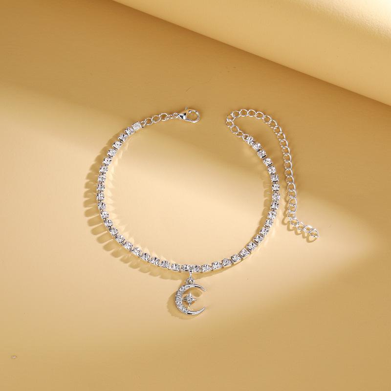 Exquisite Star and Moon Diamond Pendant Anklet for Women