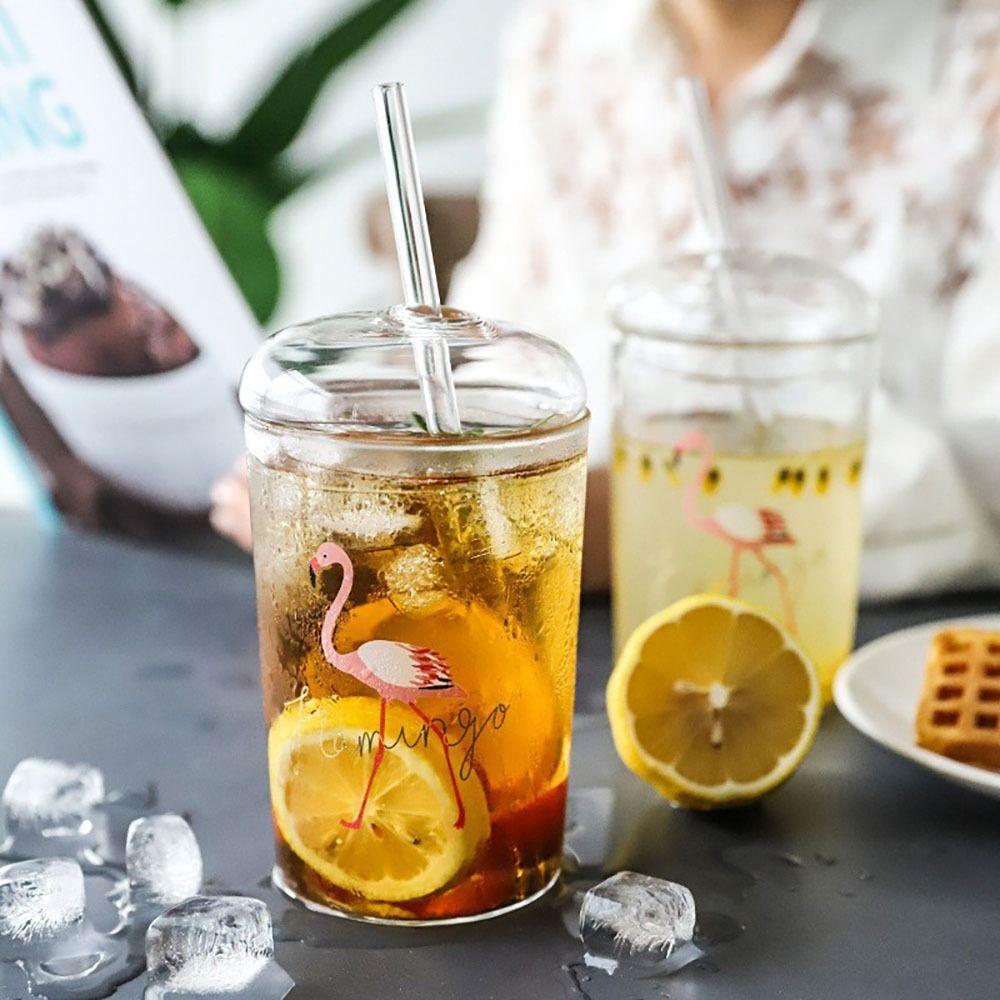 Large Capacity Clear Glass Cup Creative 500ml Glass Tumbler with Straw Durable Coffee Cup Juice Cup with Lid Bar Accessories
