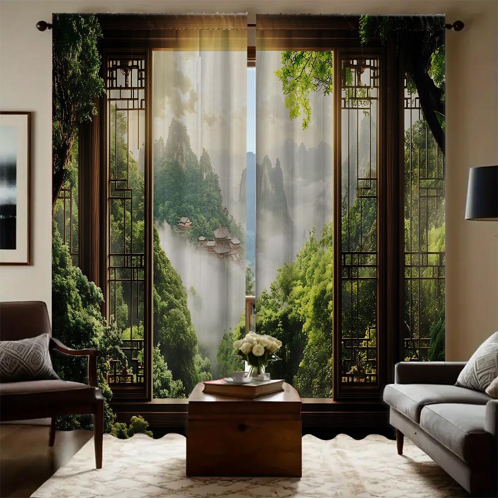 

2 шт. Домашние оконные шторы «Лес» с пейзажным фоном и шторы с кулиской, Кухня, Кофейня, Гостиная, Балкон 75x166cm