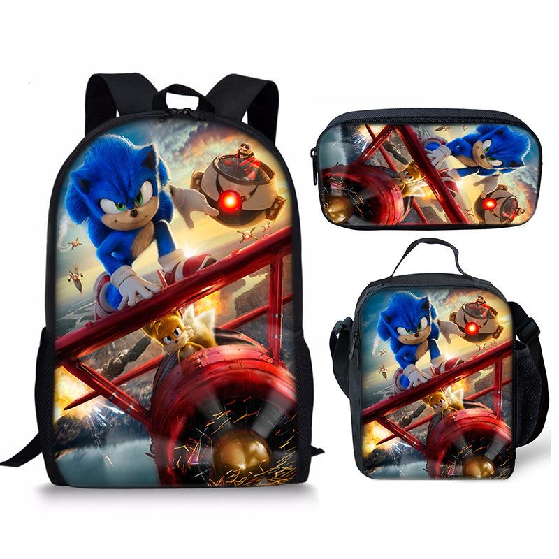 Backpack Sonic Elementary School Bag Lunch Bag Pencil Case Three-Piece Set