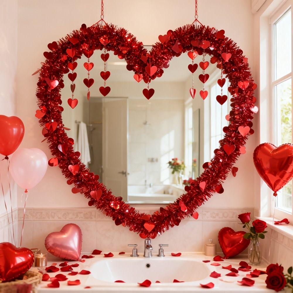 2M Valentine's Day Heart-Shaped Vine Artificial Red Pink Hanging Ribbon Garland Ornament Valentines Day Decor
