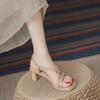 Women'S Sandals Summer New High Heel Square Head Open Toe Thin Belt Combination Slip Casual Comfortable Heel Sandals
