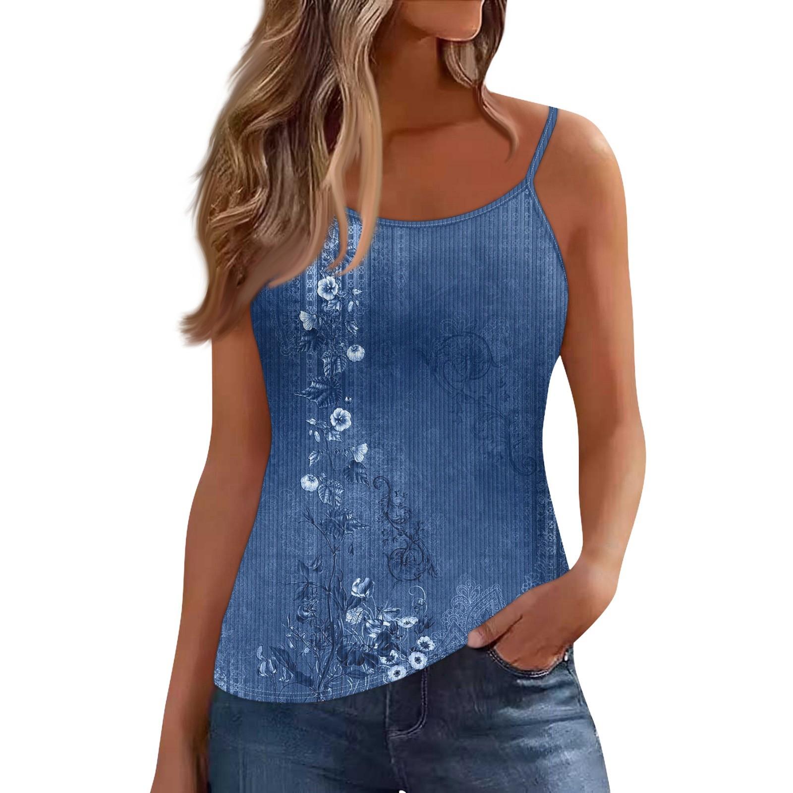 

Женский жилет без рукавов с глубоким вырезом, футболка с U-образным вырезом, подтяжки L синий